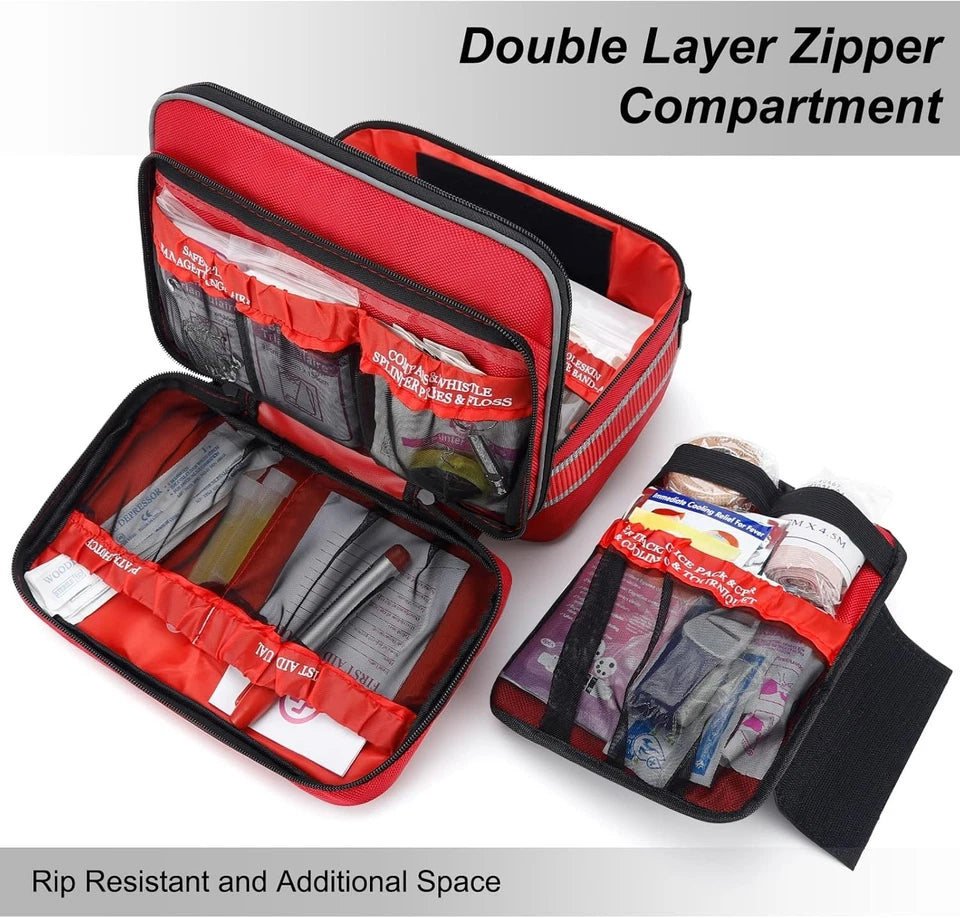 Professional 500 Piece Emergency First Aid Kit for Home, Car, Travel, Red