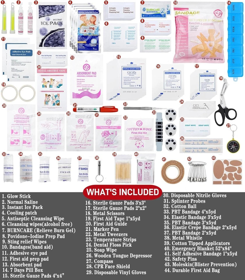 Professional 500 Piece Emergency First Aid Kit for Home, Car, Travel, Red