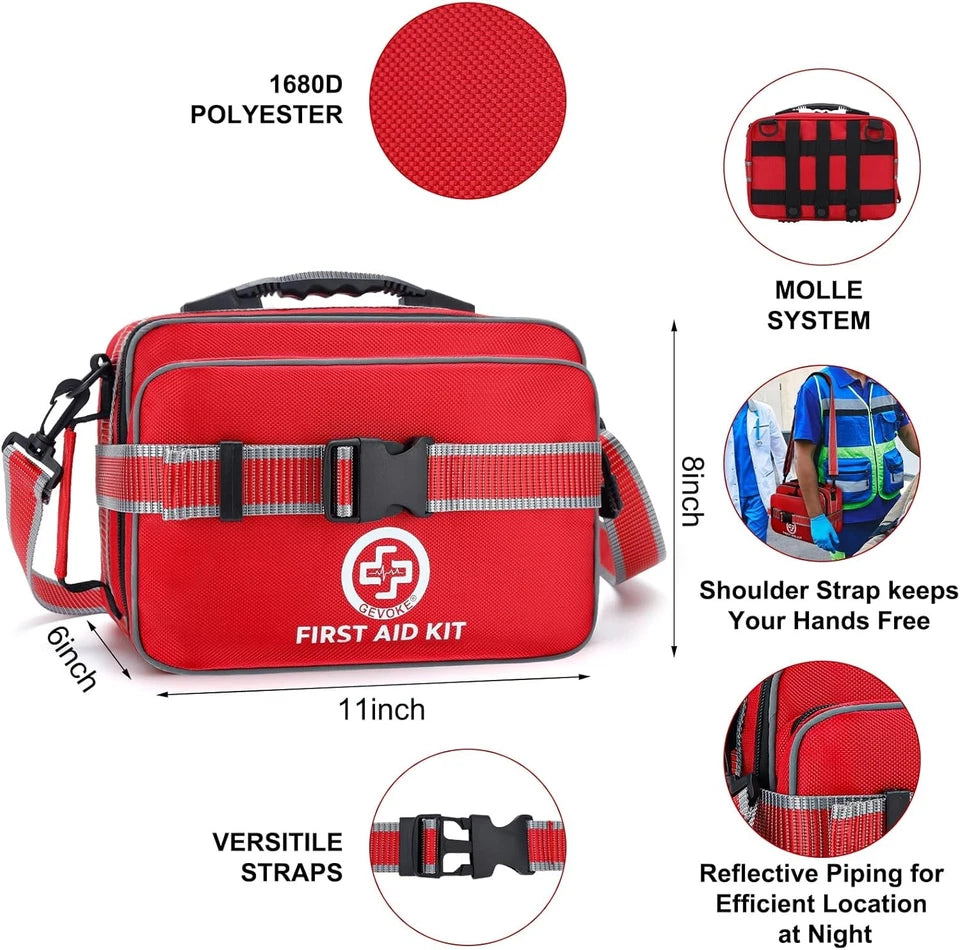 Professional 500 Piece Emergency First Aid Kit for Home, Car, Travel, Red